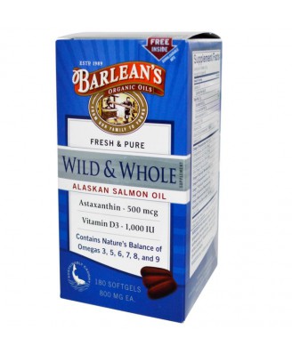 Wild & Whole Alaskan Salmon Oil (180 Softgels) - Barleans