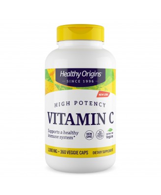 Vitamin C 1000 mg (Non-GMO L-Ascorbic Acid) 360 Vcaps - Healthy Origins