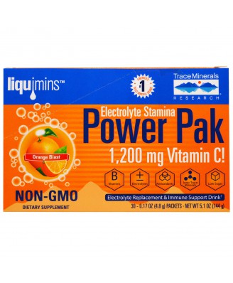 Trace Minerals Research, Electrolyte Stamina, Power Pak, Orange Blast, 30 Packets, 0.17 oz (4.8 g) Each