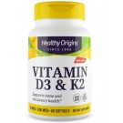 Vitamin D3 & K2, 50mcg/200mcg, 60 Softgels, Healthy Origins