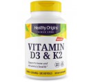 Vitamin D3 & K2, 50mcg/200mcg, 180 Softgels, Healthy Origins